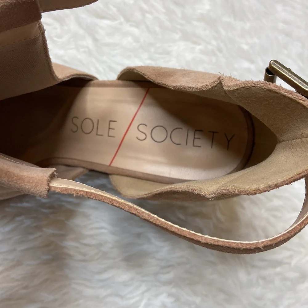 Sole Society Ferris Caramel Bootie Buckle Chunky Heel Peep Toe Shoes - Picture 7 of 11